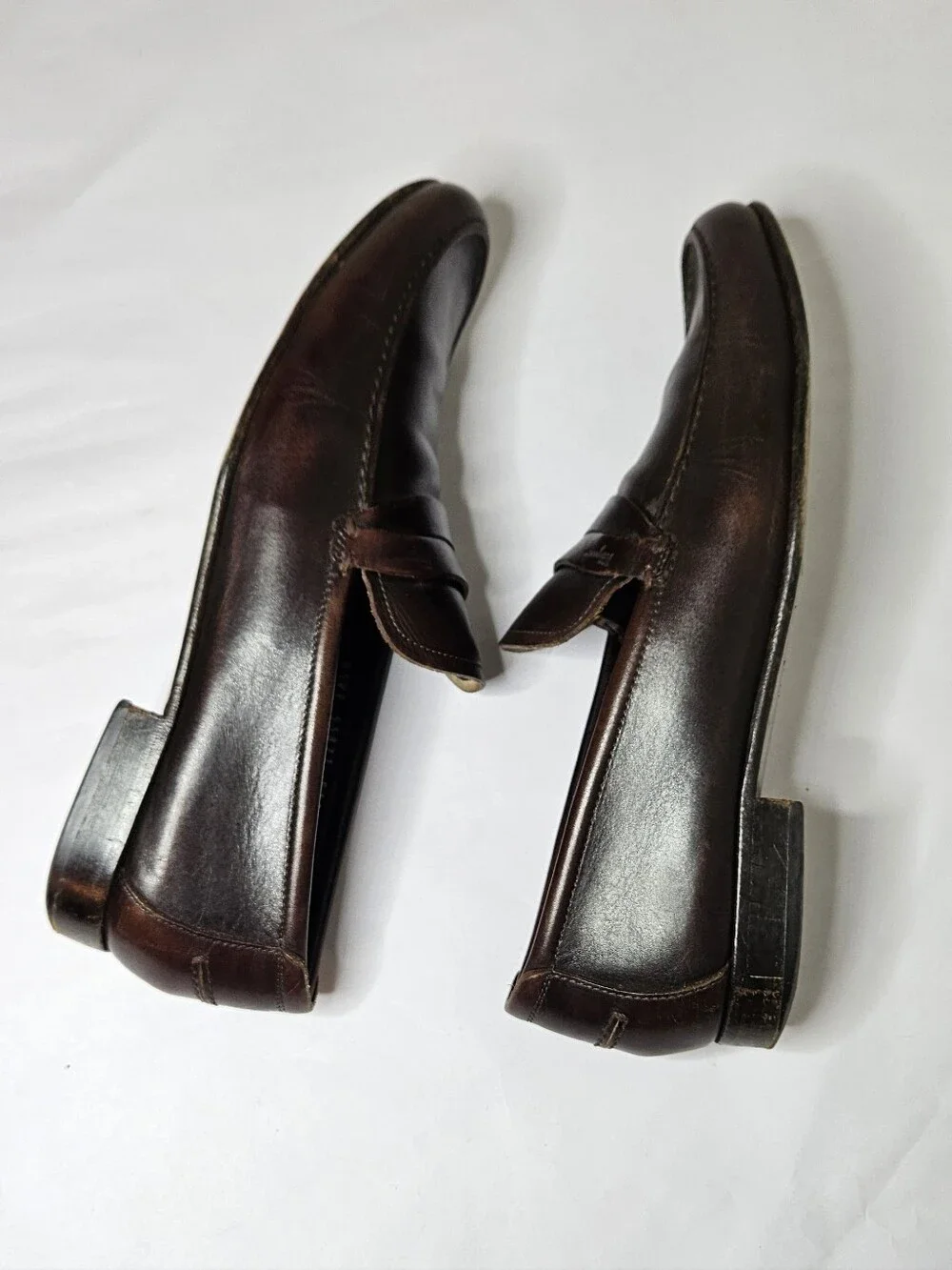 Salvatore Ferragamo Penny Loafers Vintage Brown Leather Mens 9 Made In Italy